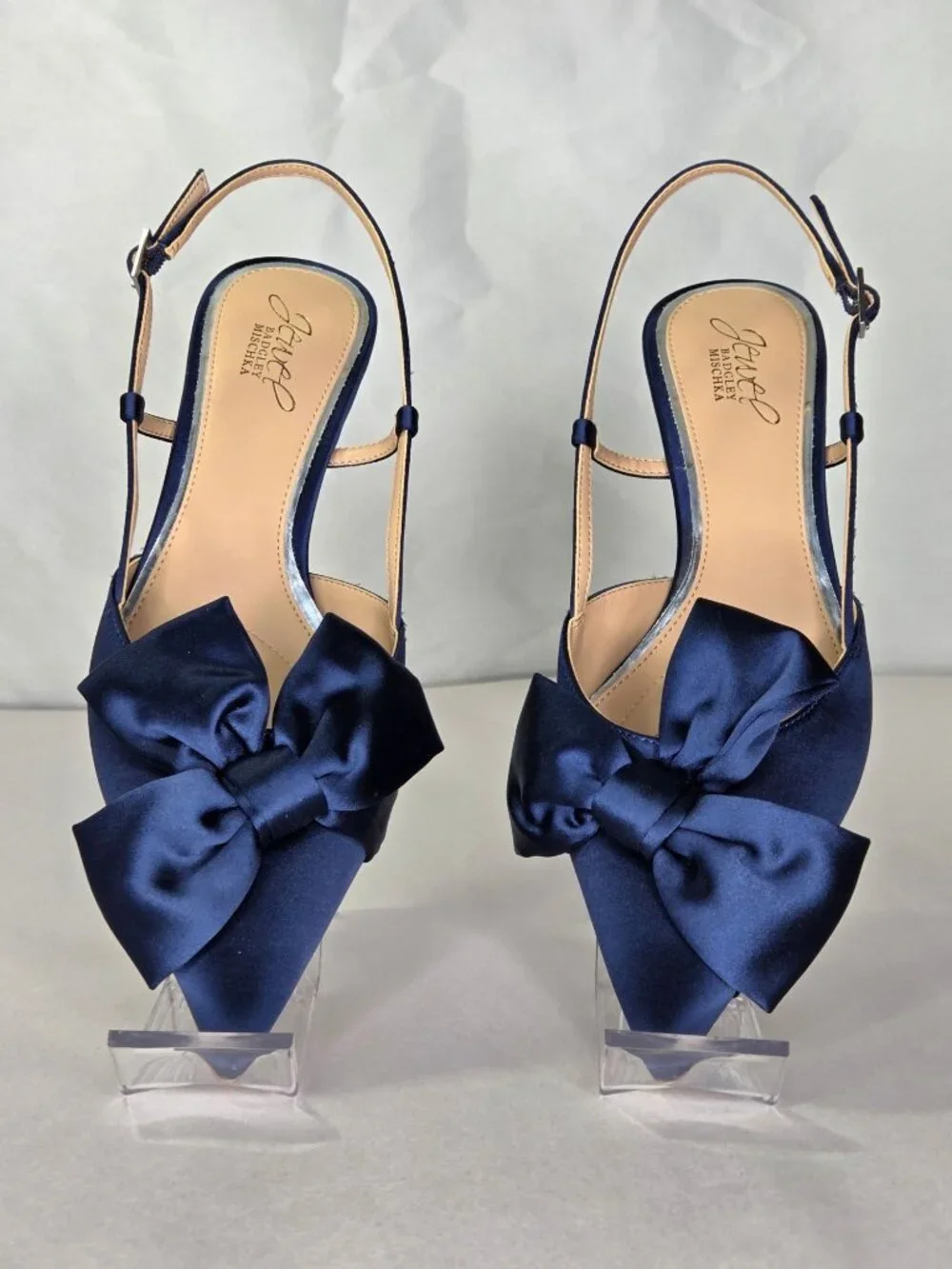 Jewel Badgley Mischka Shoshana Slingback Pumps - Navy Satin, Size: 7.5